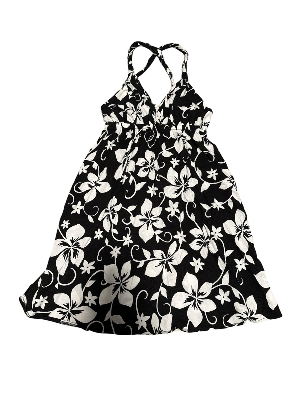 Xhilaration Black & White Floral Halter Dress for Girls